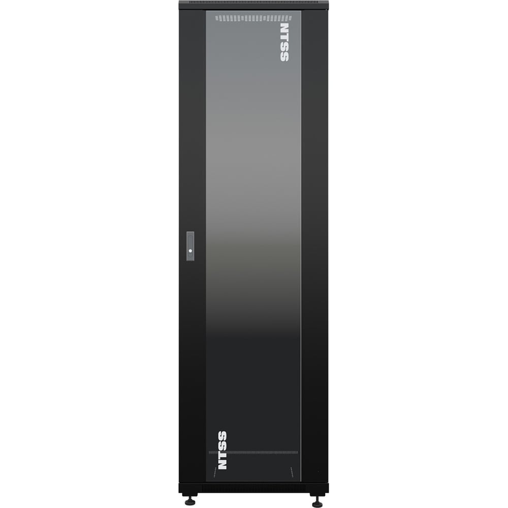 Шкаф напольный универсальный серверный NTSS R 32U 600х1000мм, 4 профиля 19, двери стекло и сплошная металл, боковые стенки съемные, регулируемые опоры, разобранный, черный RAL 9005 NTSS-R32U60100GS-BL