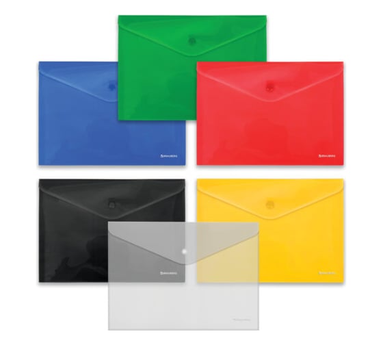 Изображение товара Папка-конверт с кнопкой BRAUBERG МАЛОГО ФОРМАТА А5 КОМПЛЕКТ 5+1 шт, цвета ассорти 272873