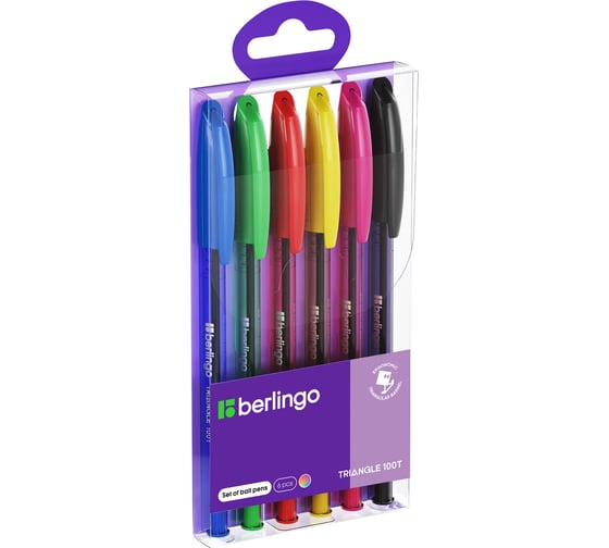 Изображение товара Набор шариковых ручек BERLINGO Triangle 100T 6 шт, 6 цветов, 0,7 мм, корпус ассорти CBp_07006
