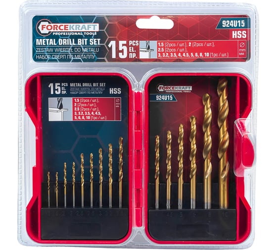 Изображение товара Сверла по металлу Forcekraft набор 15 предметов FK-924U15(61588)