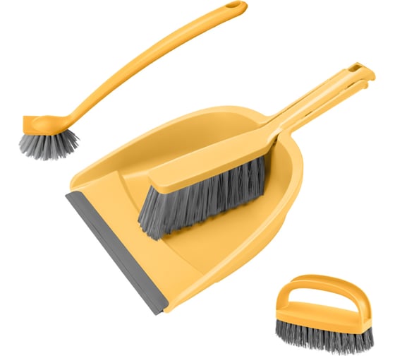 Изображение товара Набор для уборки Econova щетка - сметка с совком, щетка для посуды круглая, щетка с ручкой, желтый 43151200622