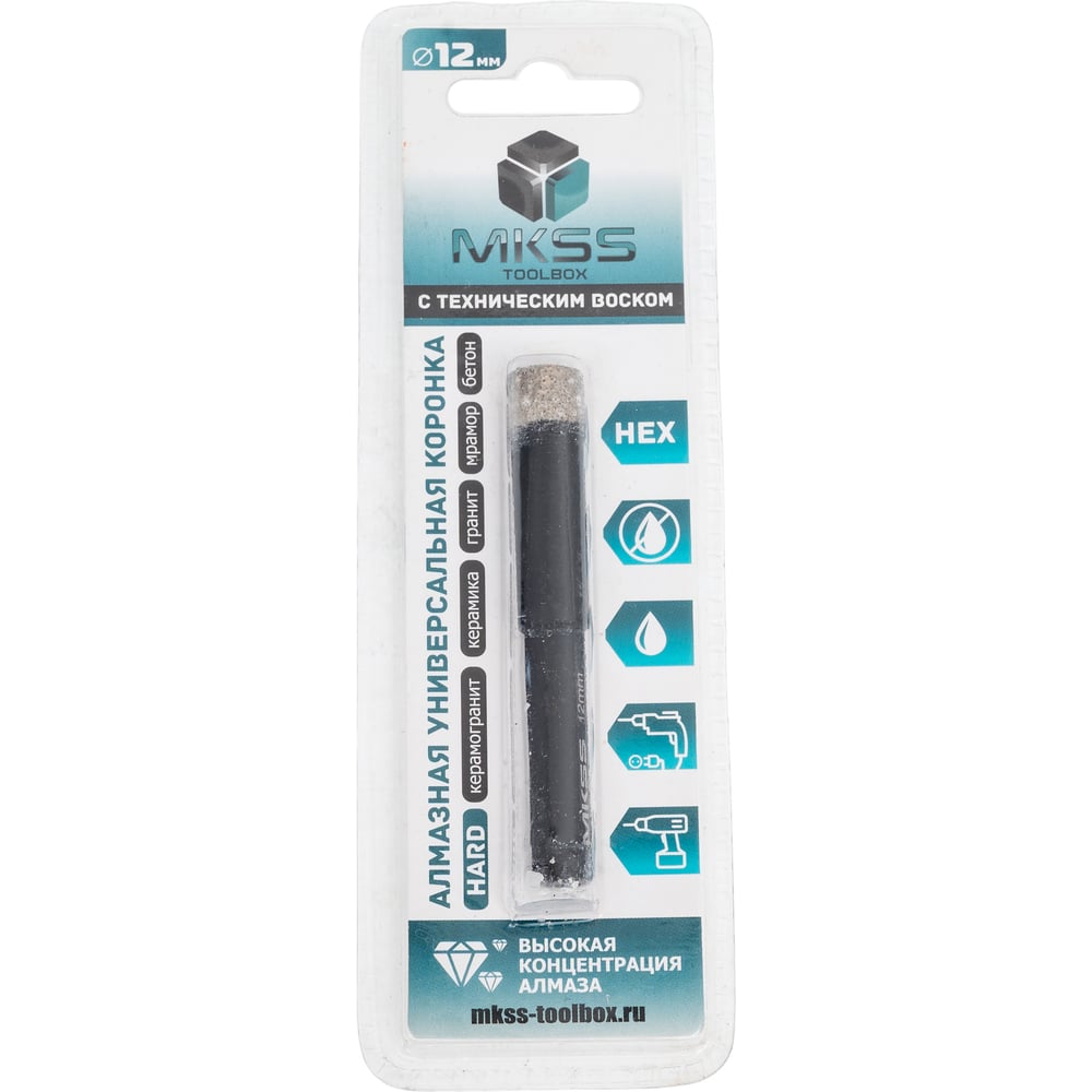Изображение товара Коронка алмазная универсальная MKSS Toolbox KS2804 HARD W 12мм для керамики и бетона