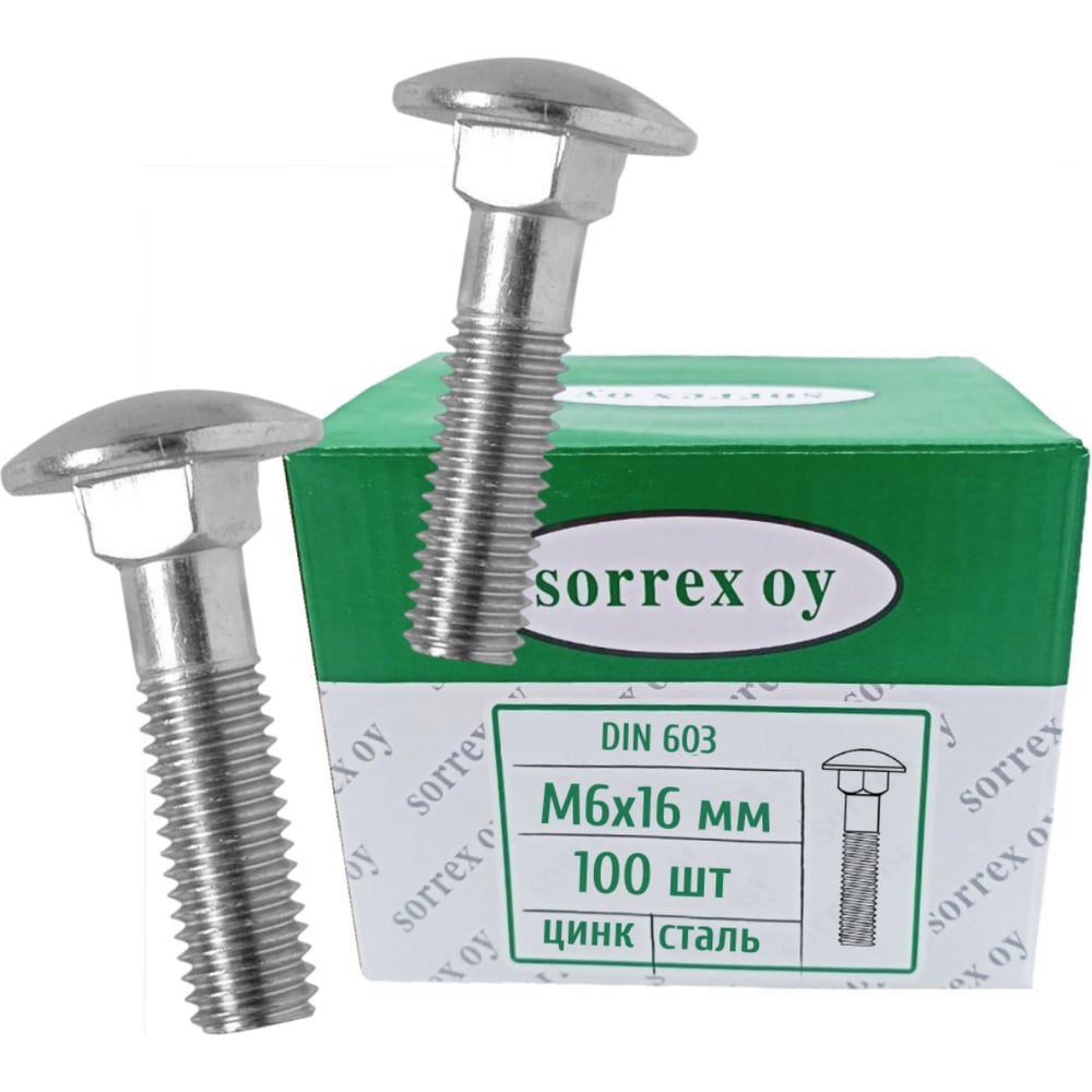 Изображение товара Болт мебельный SORREX М6x16 DIN 603, с полукруглой головкой и квадратным подголовком, 100 шт. 0603-1-06-016 100 Изображение товара Болт мебельный SORREX М6x16 DIN 603, с полукруглой головкой и квадратным подголовком, 100 шт. 0603-1-06-016 100