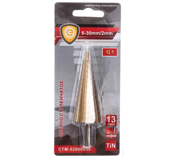 Изображение товара Сверло ступенчатое для цветных металлов G1 6-30 мм Strong СTМ-52906030