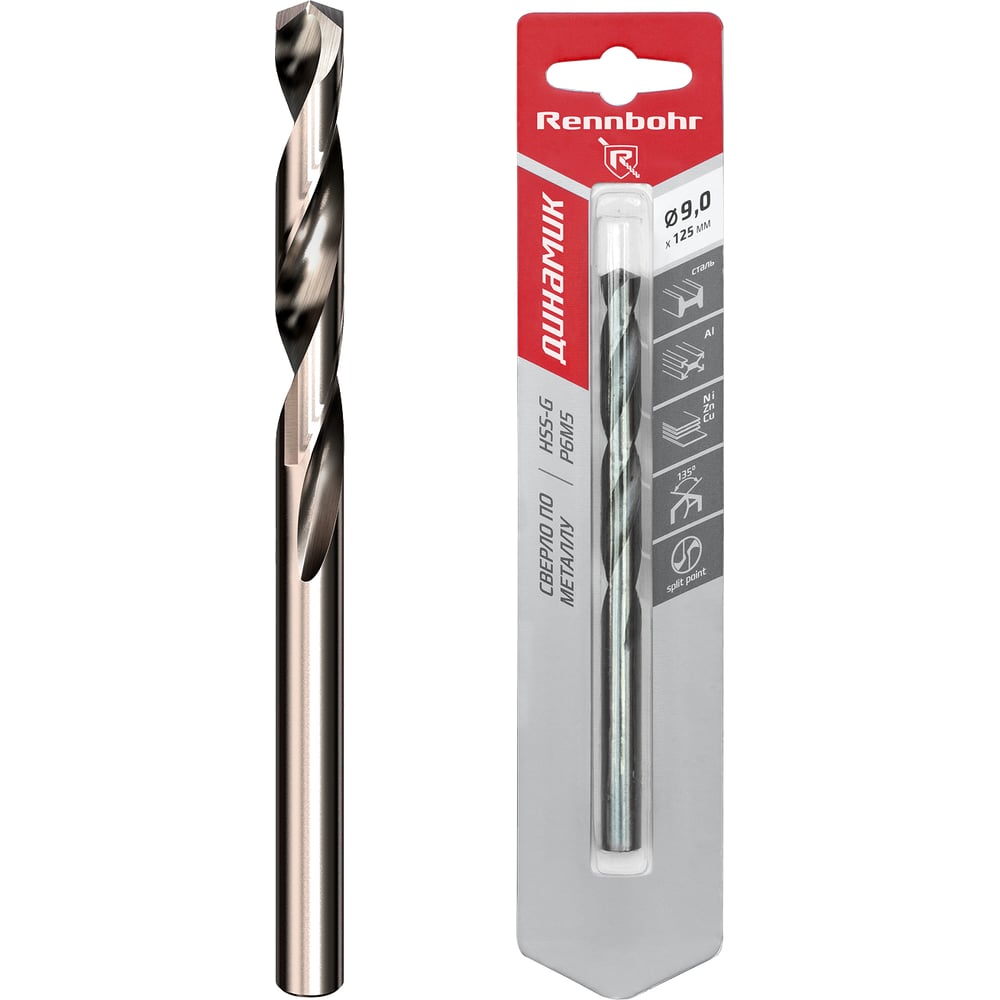 Изображение товара Сверло по металлу RENNBOHR DYNAMIC CARD 9.0x125 мм, HSS-G, P6M5, 1шт/уп 675090 Изображение товара Сверло по металлу RENNBOHR DYNAMIC CARD 9.0x125 мм, HSS-G, P6M5, 1шт/уп 675090