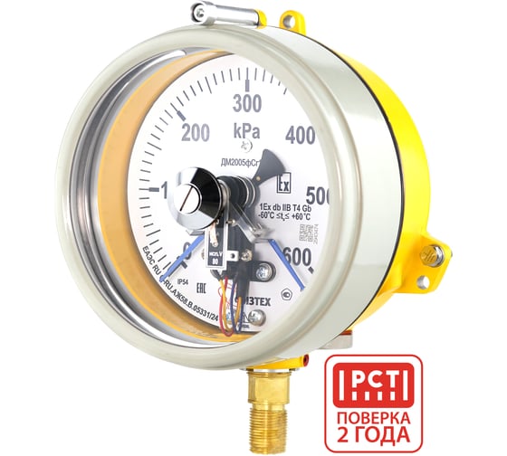 Изображение товара Манометр электроконтактный взрывозащищенный ПО Физтех, АО ДМ2005ф Сг 1Exd исп V 0-600 кПа кт.1,5 d.160 IP54 M20_1,5 РШ 4687205623171