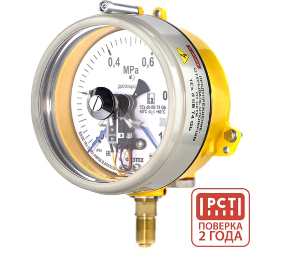 Изображение товара Манометр электроконтактный взрывозащищенный ПО Физтех, АО ДМ2005ф Сг 1Exd исп V 0-1 МПа кт.1,5 d.160 IP54 M20_1,5 РШ 4687205623027