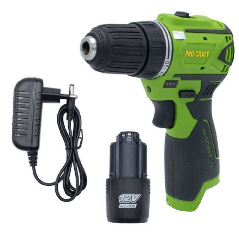 Изображение товара Аккумуляторный шуруповерт PROCRAFT 12В 30Нм с подсветкой и аккумулятором 2Ач