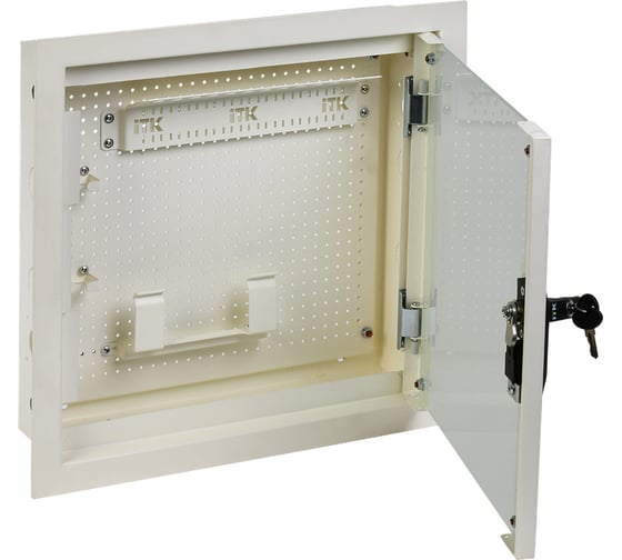 Изображение товара Шкаф мультимедиа настенный встраиваемый ITK LINEA R 400х400мм дверь стеклянная белый RAL9016 LR16-4H41-G