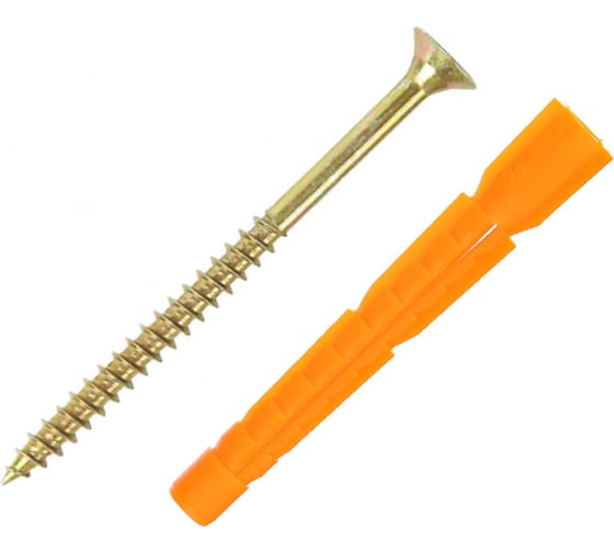 Изображение товара Набор для крепления ВИРТУОЗ дюбель 10х61 U, шуруп 6х80 потайная головка, желтый цинк, 16 шт. 94049