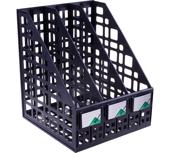 Изображение товара Вертикальный канцелярский лоток для бумаг Стамм сборный, 3 секции, черный, пластик ЛТ81