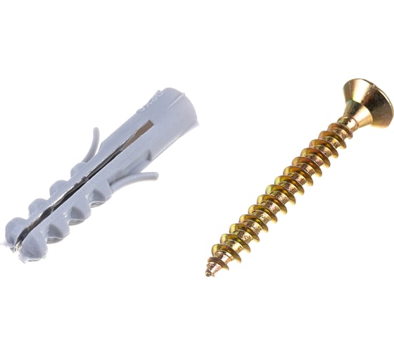 Изображение товара Набор для крепления ВИРТУОЗ дюбель 6x30, шуруп 4x35 потайная головка, желтый цинк, 150 шт. 550-00521