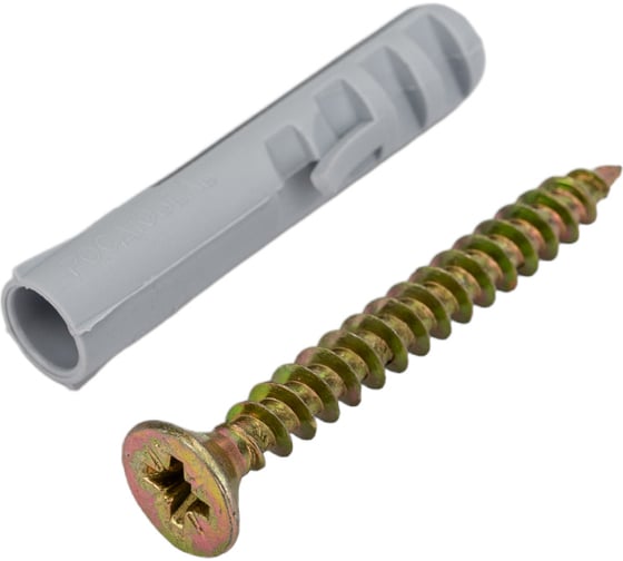 Изображение товара Набор для крепления ВИРТУОЗ дюбель 8х40, шуруп 5х45 потайная головка, желтый цинк, 18 шт. 00248