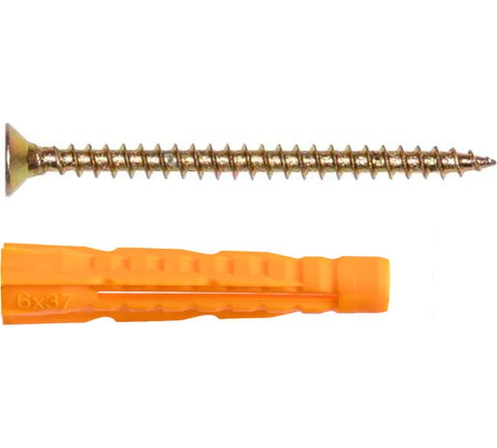 Изображение товара Набор для крепления ВИРТУОЗ дюбель 6x37 U, шуруп 4x50 потайная головка, желтый цинк, 120 шт. 550-87345