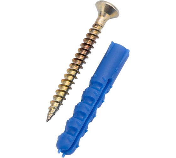 Изображение товара Набор для крепления ВИРТУОЗ дюбель 6х35 К, шуруп 4х40 потайная головка, желтый цинк, 18 шт. 86584