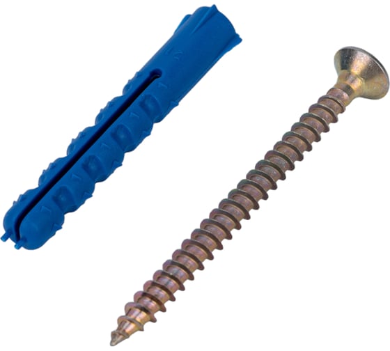 Изображение товара Набор для крепления ВИРТУОЗ дюбель 6х40 К, шуруп 4х50 потайная головка, желтый цинк, 18 шт. 29010