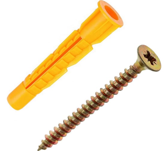 Изображение товара Набор для крепления ВИРТУОЗ дюбель 8х52Б U, шуруп 5х70 потайная головка, желтый цинк, 18 шт. 94025