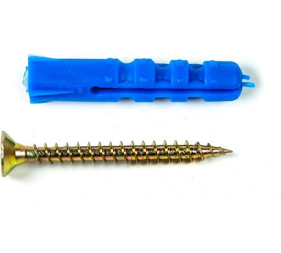 Изображение товара Набор для крепления ВИРТУОЗ дюбель 8х30 К, шуруп 5х40 потайная головка, желтый цинк, 18 шт. 00446