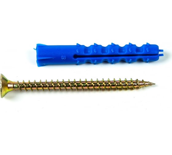 Изображение товара Набор для крепления ВИРТУОЗ дюбель 6x35 К, шуруп 4x40 потайная головка, желтый цинк, 150 шт. 550-86607