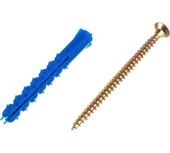 Изображение товара Набор для крепления ВИРТУОЗ дюбель 6x50 К, шуруп 4x60 потайная головка, желтый цинк, 100 шт. 550-00552