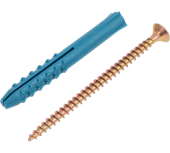 Изображение товара Набор для крепления ВИРТУОЗ дюбель 6х50 К, шуруп 4х60 потайная головка, желтый цинк, 18 шт. 00286