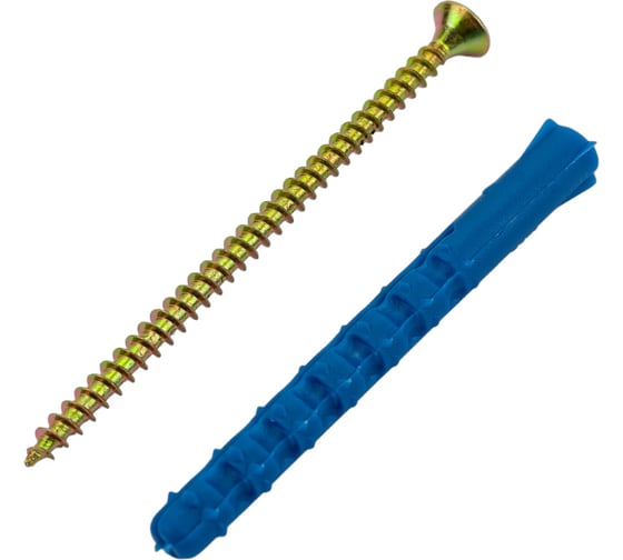 Изображение товара Набор для крепления ВИРТУОЗ дюбель 6х60 К, шуруп 4х70 потайная головка, желтый цинк, 12 шт. 00330