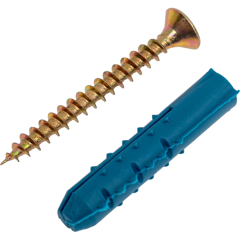 Изображение товара Набор для крепления ВИРТУОЗ дюбель 8х40 и шуруп 5х45 18 шт желтый цинк