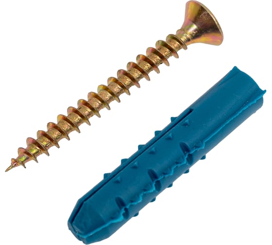 Изображение товара Набор для крепления ВИРТУОЗ дюбель 8х40 К, шуруп 5х45 потайная головка, желтый цинк, 18 шт. 87263