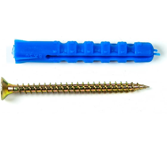 Изображение товара Набор для крепления ВИРТУОЗ дюбель 8х50 К, шуруп 5х60 потайная головка, желтый цинк, 12 шт. 00217