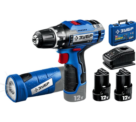 Изображение товара Дрель-шуруповерт ЗУБР Профессионал 12В + LED-фонарь, 2 АКБ 2Ач DL-121-22F