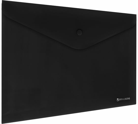 Изображение товара Папка-конверт BRAUBERG SUPER с кнопкой, А4, матовая непрозрачная черная, прочная, 0,2 мм 272879