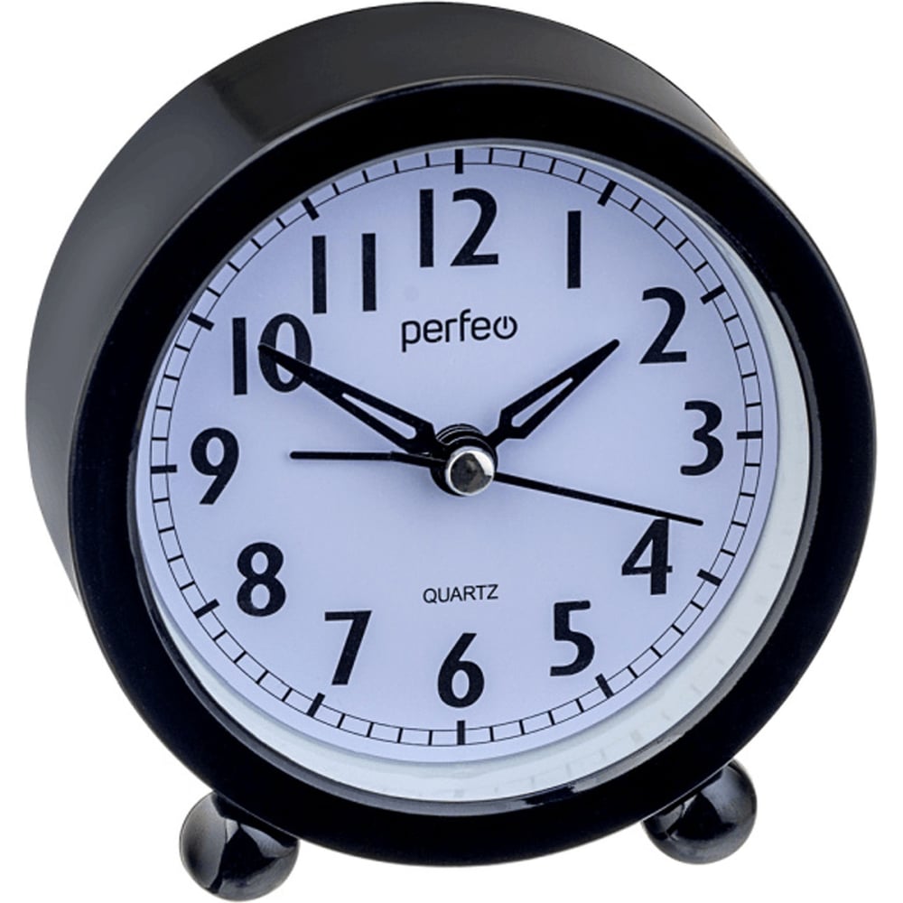Изображение товара Часы-будильник Perfeo Quartz PF-TC-020, круглые, диам. 10 см, черные 30015255