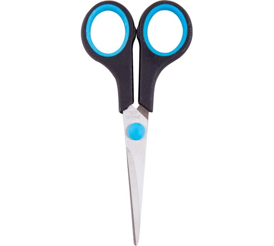 Изображение товара Ножницы OfficeSpace 14 см, черные с синими вставками, ПВХ чехол с европодвесом 264900
