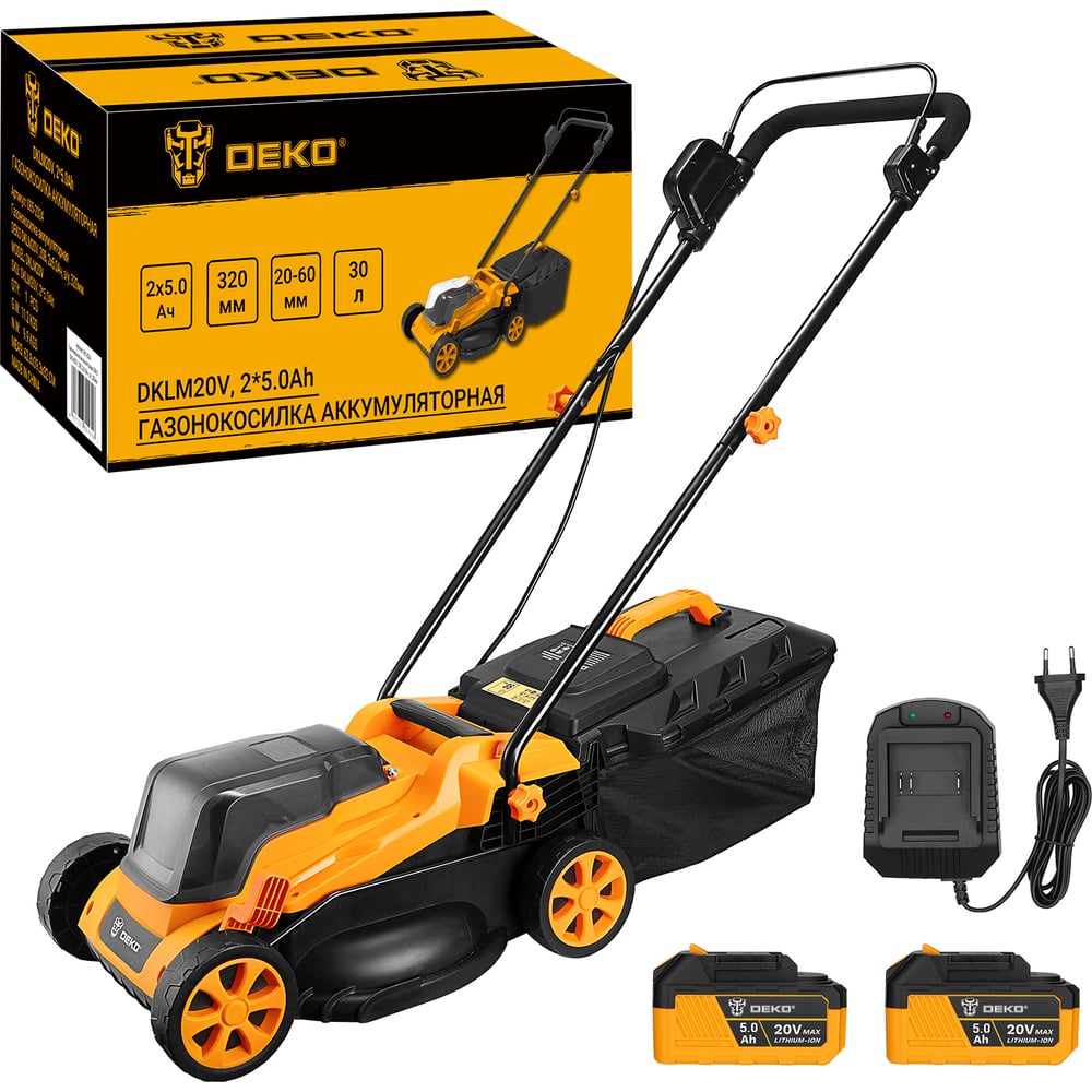 Изображение товара Аккумуляторная газонокосилка DEKO DKLM20V с двумя аккумуляторами