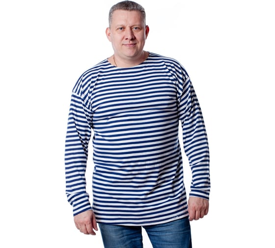 Изображение товара Тельняшка в синюю полоску с длинным рукавом БЕРТА хлопок, плотная, 700с-56-58