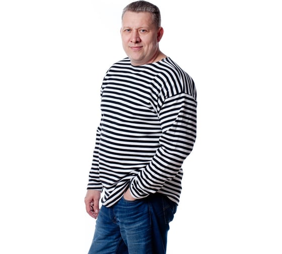 Изображение товара Тельняшка в черную полоску с длинным рукавом БЕРТА хлопок, плотная, 700ч-48-50