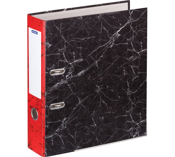 Изображение товара Папка-регистратор OfficeSpace 70 мм, мрамор, черная, красный корешок, нижний металлический кант 274413