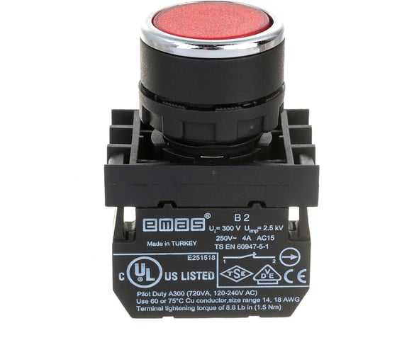 Изображение товара Нажимная кнопка Emas серия B, круглая, красная, с фиксацией, 1НЗ, 250 В AC, 4 А, 10 шт. B200FK