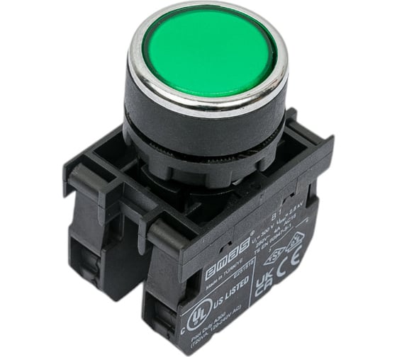 Изображение товара Нажимная кнопка EMAS круглая зелёная, 2НО, серия B, 250В AC, 4А B101DY