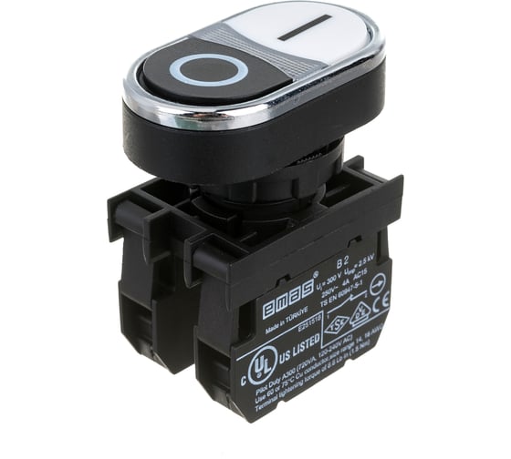 Изображение товара Нажимная кнопка Emas серия B, сдвоенная, черно-белая, 1НО+1НЗ, 250 В AC, 4 А B102K20HB