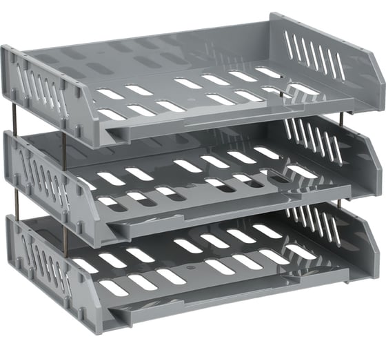 Изображение товара Горизонтальный лоток для бумаг Стамм Сити набор 3 шт, на металлических стержнях, широкая загрузка ЛТ561