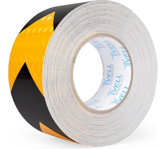 Изображение товара Светоотражающая лента Vell желто-черная RT, стрелка, 50 мм х 30 м 1376499