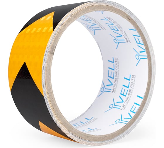 Изображение товара Светоотражающая лента Vell желто-черная RT, стрелка, 50 мм х 3 м 1376496