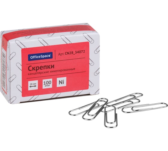 Изображение товара Скрепки OfficeSpace 28 мм, 100 шт, никелированные, картонная упаковка CN28_34072