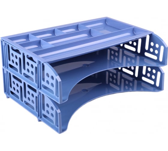 Изображение товара Горизонтальный лоток для бумаг Стамм Field Berlin набор 2 шт + органайзер, голубой ЛТ695