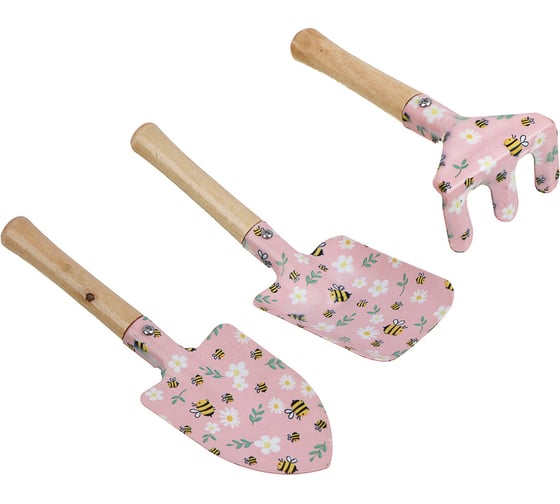 Изображение товара Набор садовых инструментов Inbloom 3шт, рыхлитель 1 шт, лопатка 2 шт, металл, дерево 181-096