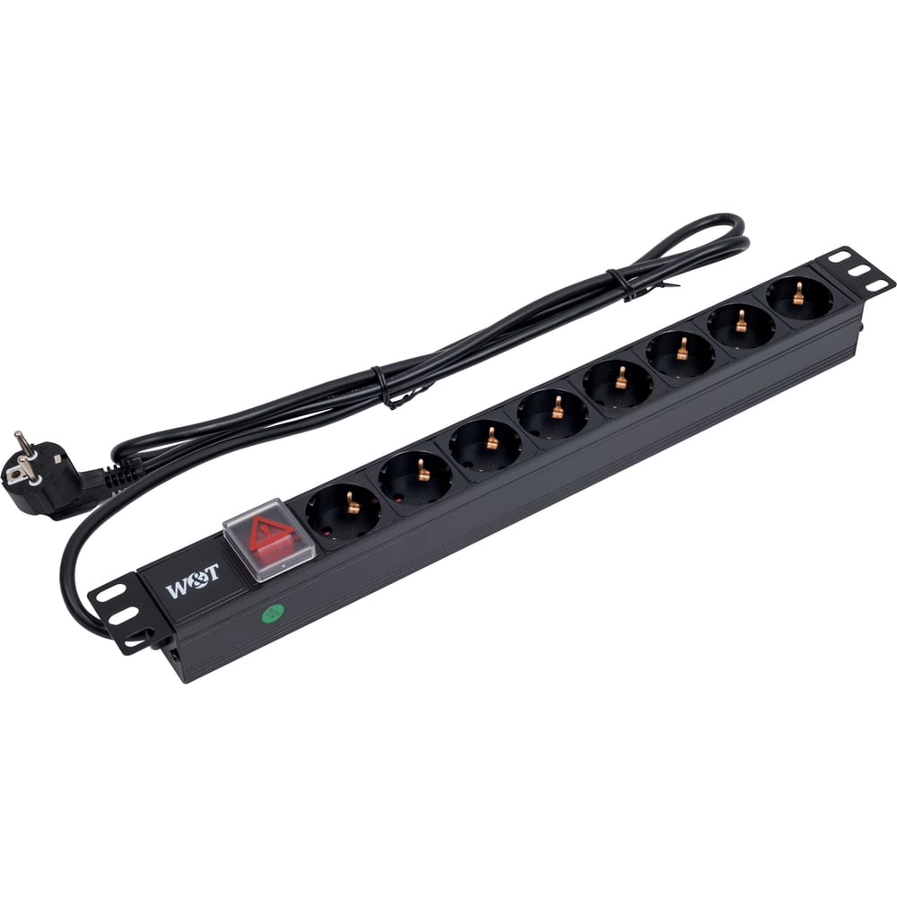 Изображение товара Блок розеток W&T 19" 8 розеток 2м кабель 1U алюминий выключатель