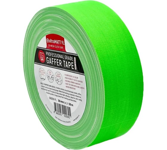 Изображение товара Клейкая лента DGTAPE ultraMATT - Гаффа тейп 50мм/50м - Зеленый (светится в ультрафиолете) UMF50/50/G