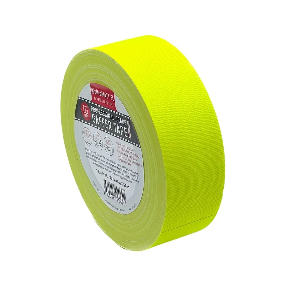 Изображение товара Клейкая лента DGTAPE ultraMATT Гаффа тейп 50мм 50м желтая ультрафиолетовая светится