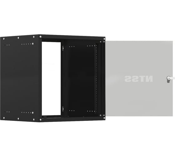 Изображение товара Шкаф настенный телекоммуникационный NTSS LIME 9U 550х450х500мм, 2 профиля 19, дверь стеклянная, боковые стенки несъемные, разобранный, черный RAL 9005 NTSS-WL9U5545GS-BL